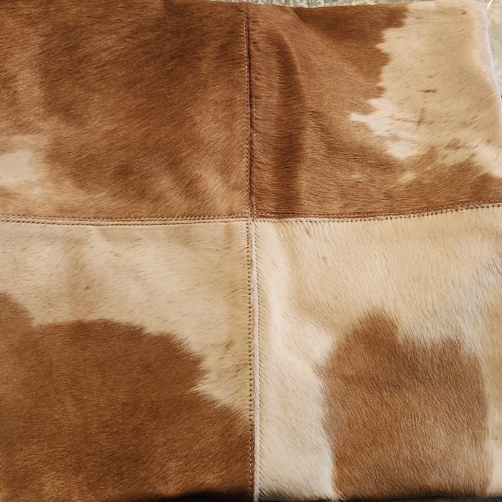 Myra Bag Cowhide Patchwork in Brown and Cream Pillow Cover - Picture 2 of 3